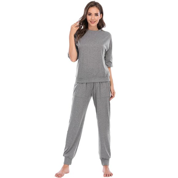 Loungewear 2 Piece Lounge Set matching top & bottom with pockets - Gray - Picture 1 of 9
